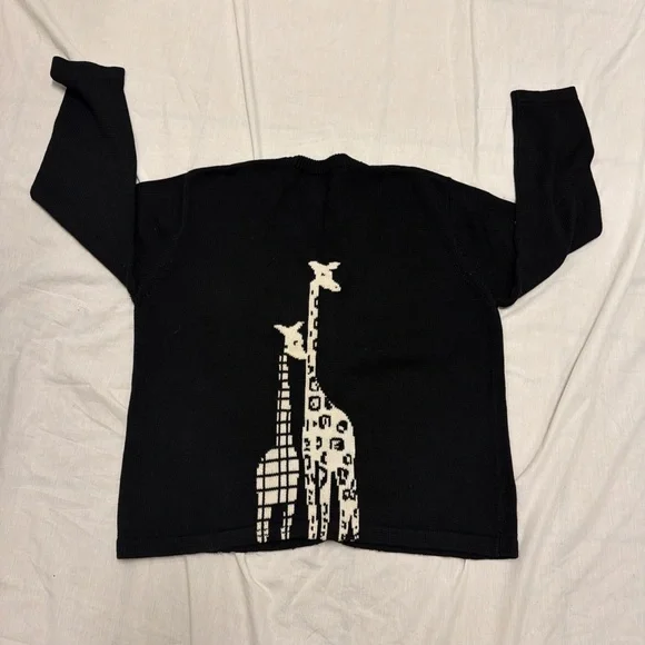 Vintage 90’s Black Cardigan with Giraffe Design - Picture 3 of 4